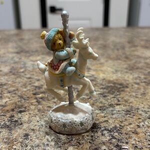 Cherished Teddies Blue and White Bear on Reindeer Figurine
